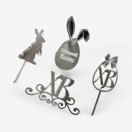 Набор топперов декоративных акриловых "Пасхальный набор" Серебро 4 шт 