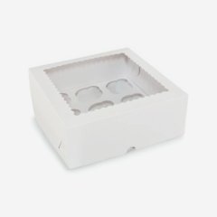 Коробка на 9 капкейков с фигурным окном белая 