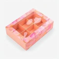 Коробка на 6 конфет с окном "Лепестки розовые" КУ-00860