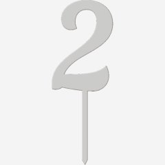 Топпер декоративный акриловый "Цифра 2 на палочке" Серебро 5 см ТСК46.2