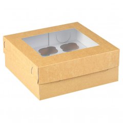 Коробка на 9 капкейков с окном крафт 25х25х10 см КУ-103 
