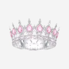 Топпер декоративный "Корона с камнями" Серебро/Розовый 12 см 