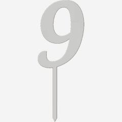 Топпер декоративный акриловый "Цифра 9 на палочке" Серебро 5 см ТСК46.9