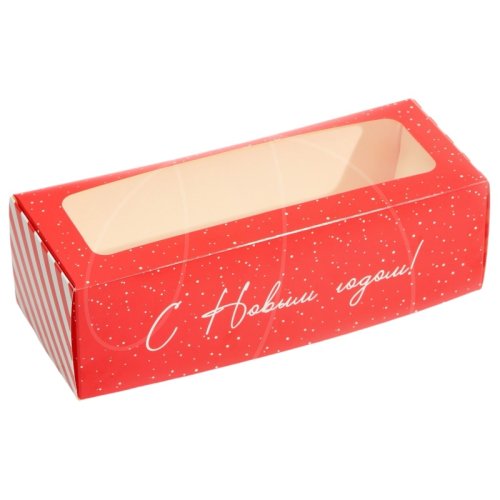 Коробка для сладостей с окном "Красный Новый год" 26х10х8 см 7666180