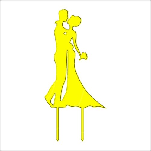 Топпер декоративный акриловый "Свадебная пара с букетом на палочке" Золотой 12х8 см ТСК41