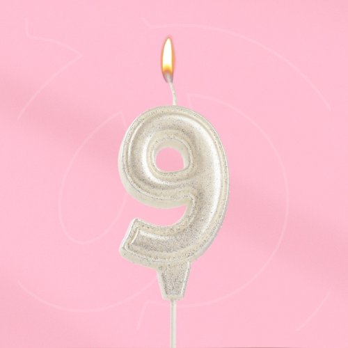 Свеча декоративная Цифра "9" Жемчужный перламутр с блёстками 10870125