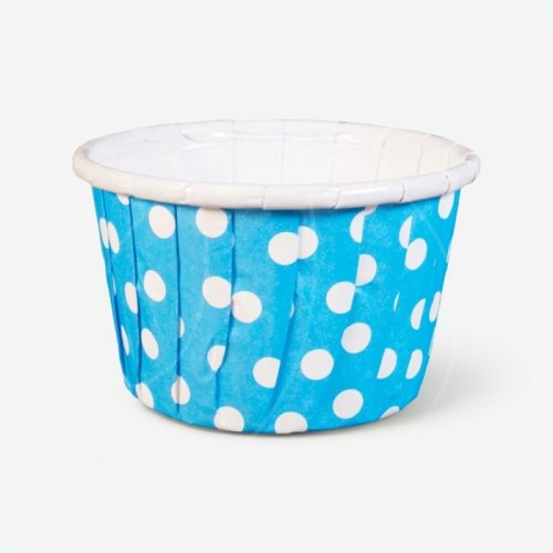 Капсула бумажная с подворотом Голубая в белый горошек D50 H40 100 шт Б-22