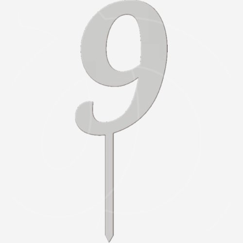 Топпер декоративный акриловый "Цифра 9 на палочке" Серебро 5 см ТСК46.9