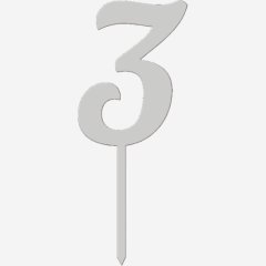 Топпер декоративный акриловый "Цифра 3 на палочке" Серебро 5 см ТСК46.3