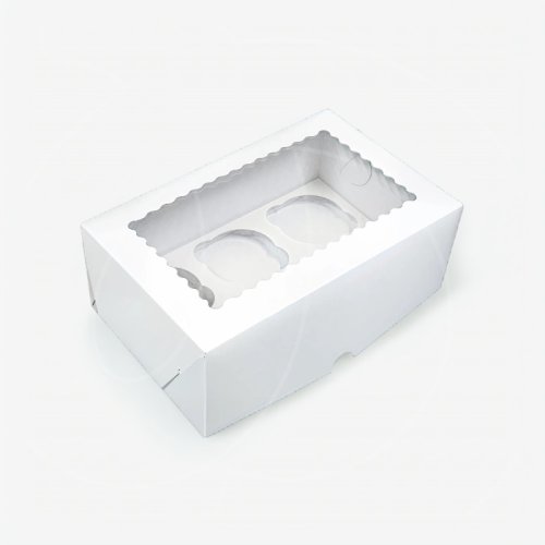 Коробка на 6 капкейков белая с фигурным окном 