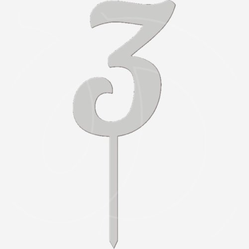 Топпер декоративный акриловый "Цифра 3 на палочке" Серебро 5 см ТСК46.3